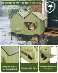 VILRAK waterproof PVC roof cat house prevents rain intrusion while protecting interior warmth.