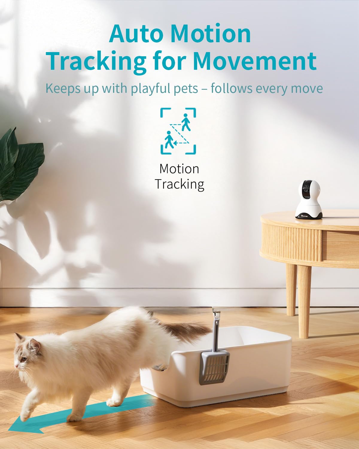 VIMTAG Indoor Camera auto tracking follows movement to stay in frame