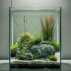 Vimvins 2-gallon front view showcases ultra-white glass for vivid scenery and easy viewing.