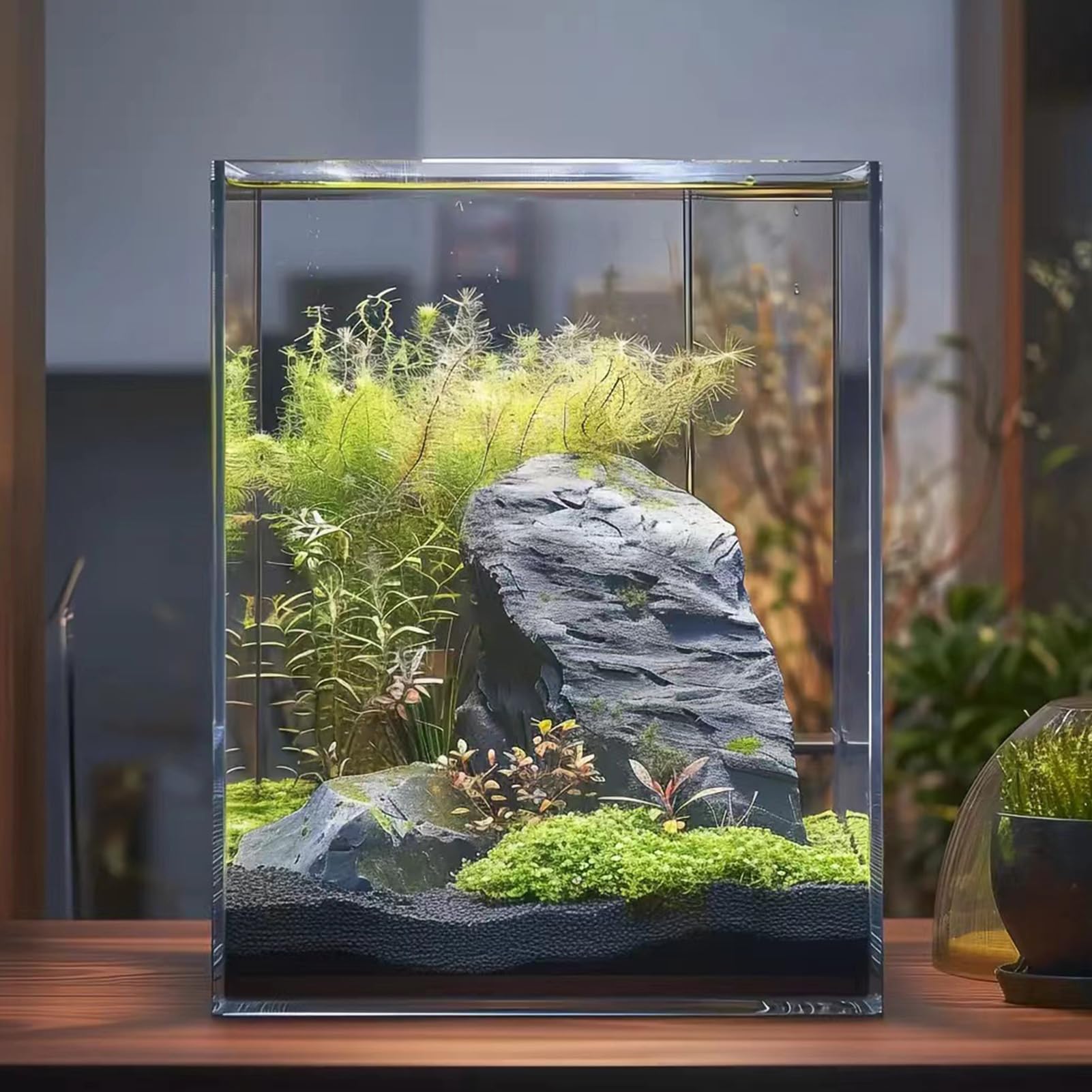 Vimvins 3-Gallon Glass Fish Tank top view highlights clear water and plant silhouettes