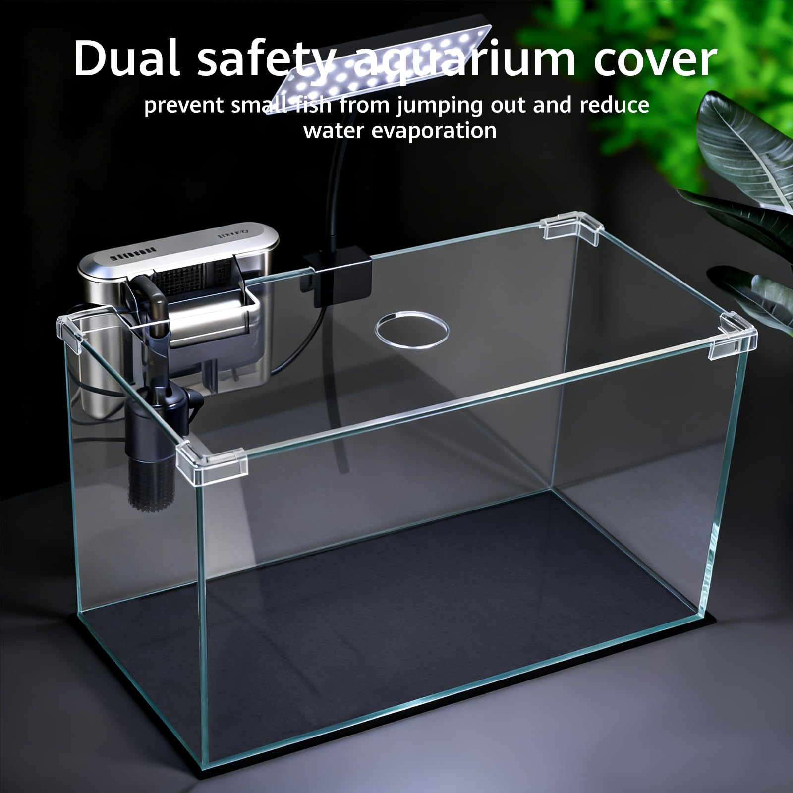 Vimvins aquarium lid and cover demonstrates secure fit for tidy, spill-resistant setup.