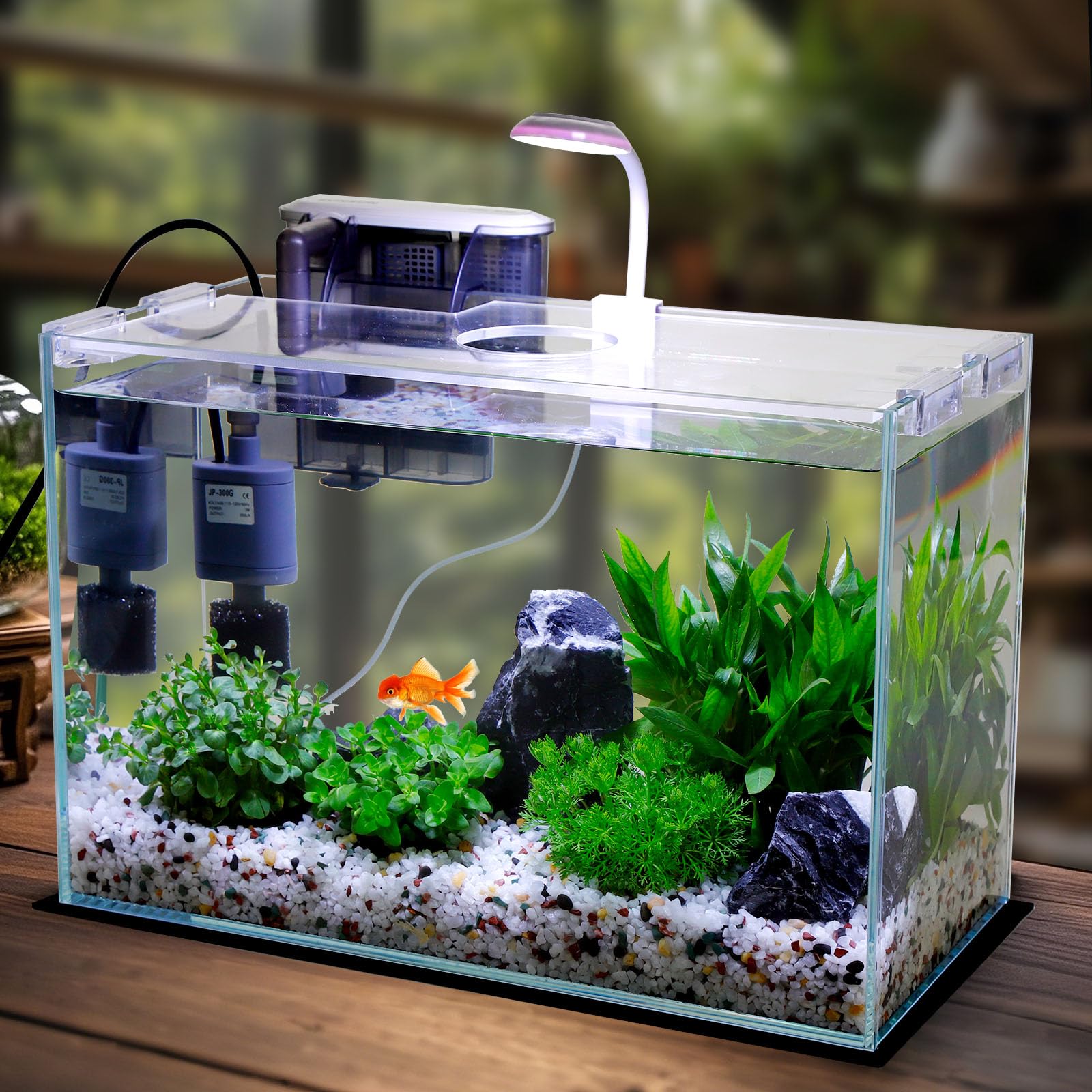 Vimvins two-stage filter delivers quiet, clear water for healthier aquarium viewing.