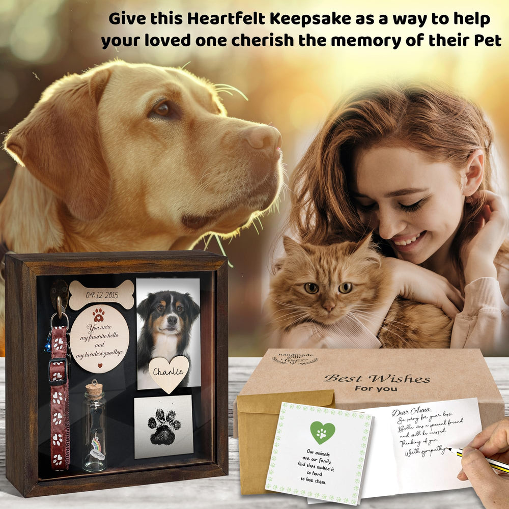 Vinatimes dog and cat sculptures provide tasteful companions inside the shadow box.