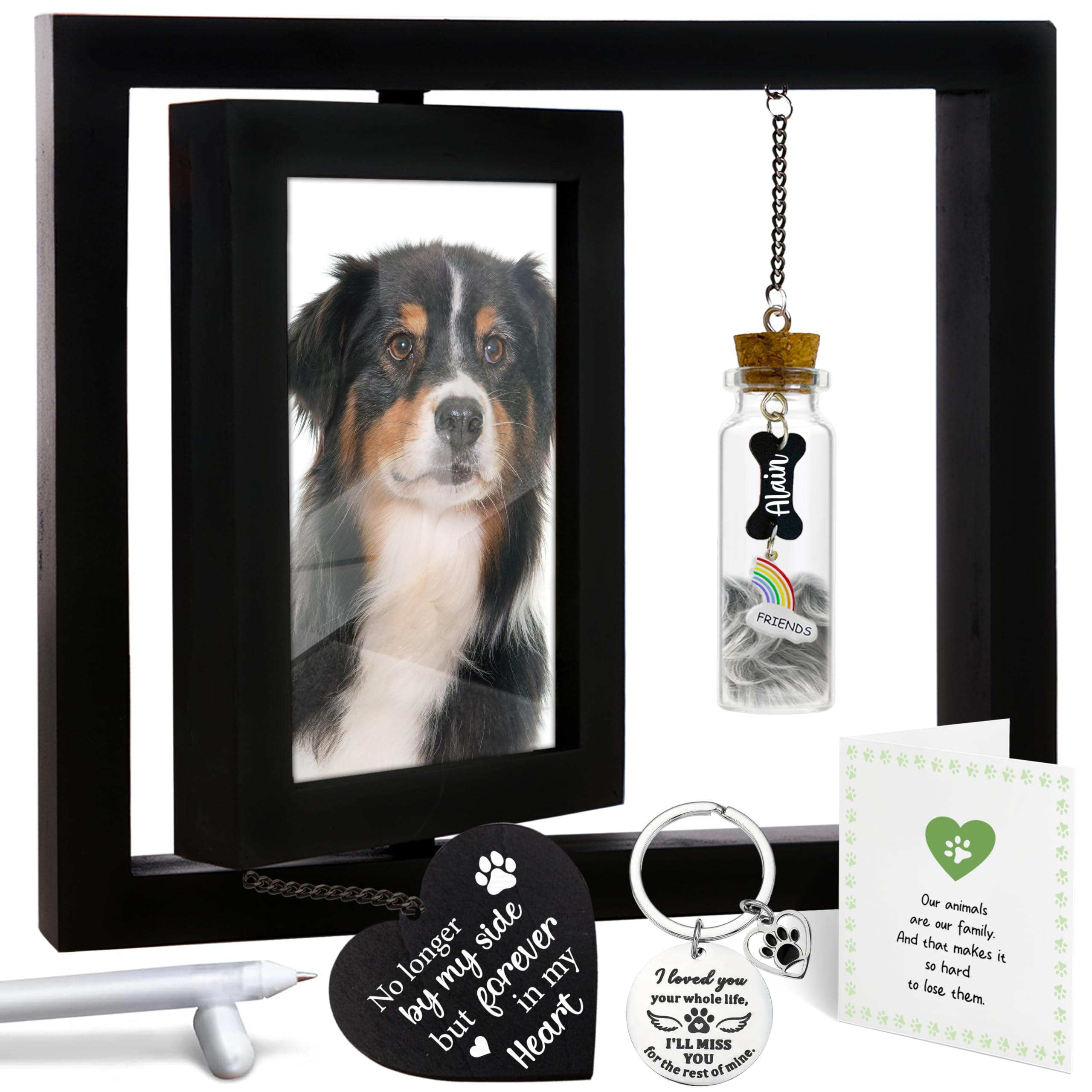 Vinatimes pet memorial rotating frame in black wood displays cherished memories.