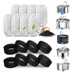 VinDox cat water fountain filter package includes eight filters and sponges for easy replacement.
