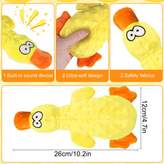 Vingtank Calming Duck Toy yellow close-up shows soft velvet texture for gentle chewing