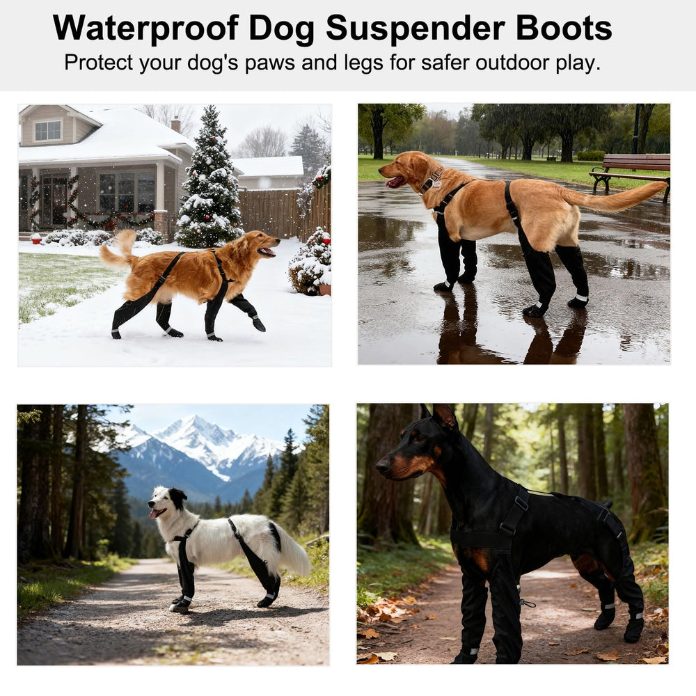 Vingtank dog suspender boots reflective straps improve visibility during dusk or dawn walks.