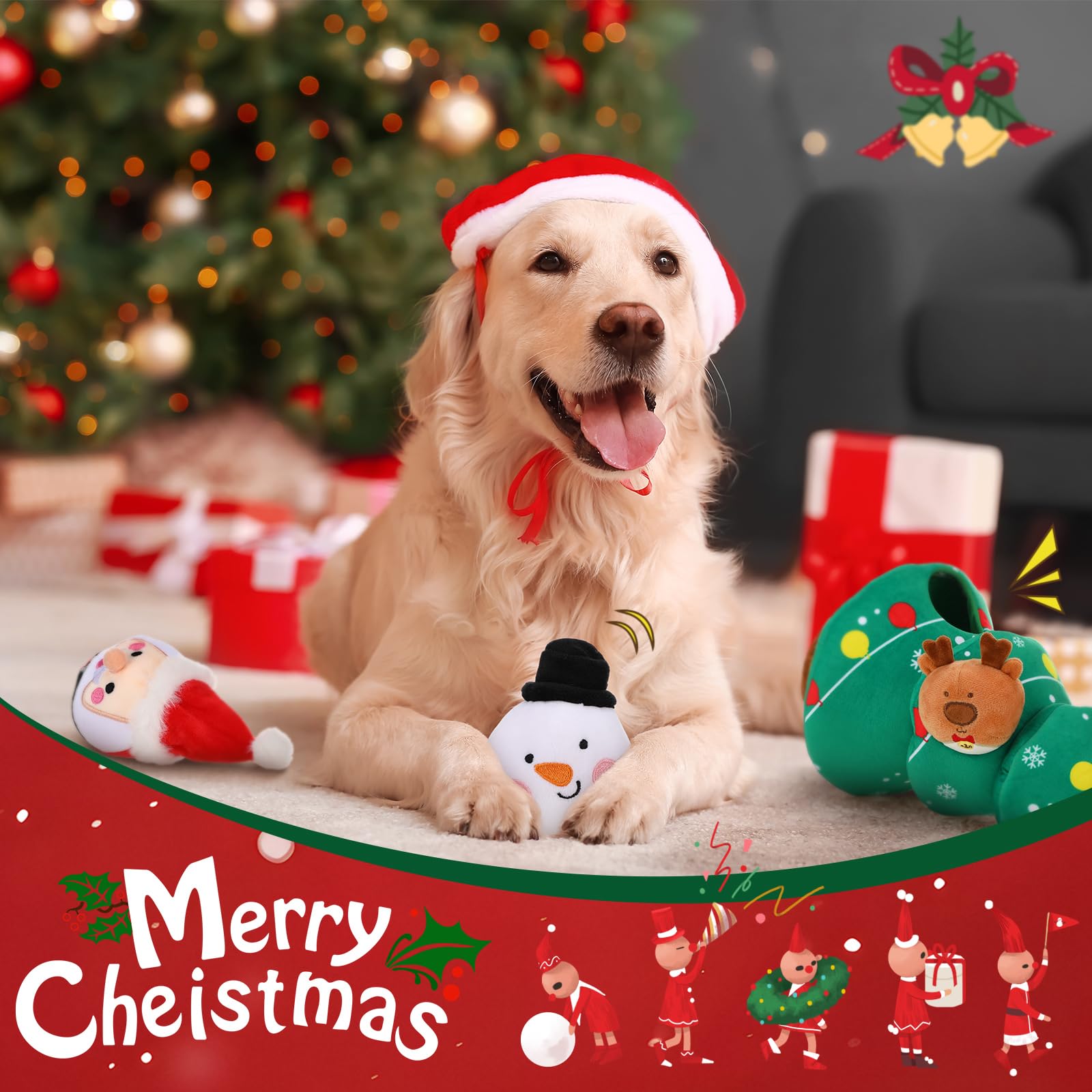 Vinsot Christmas dog toy Elk closeup—colorful plush for engaging fetch