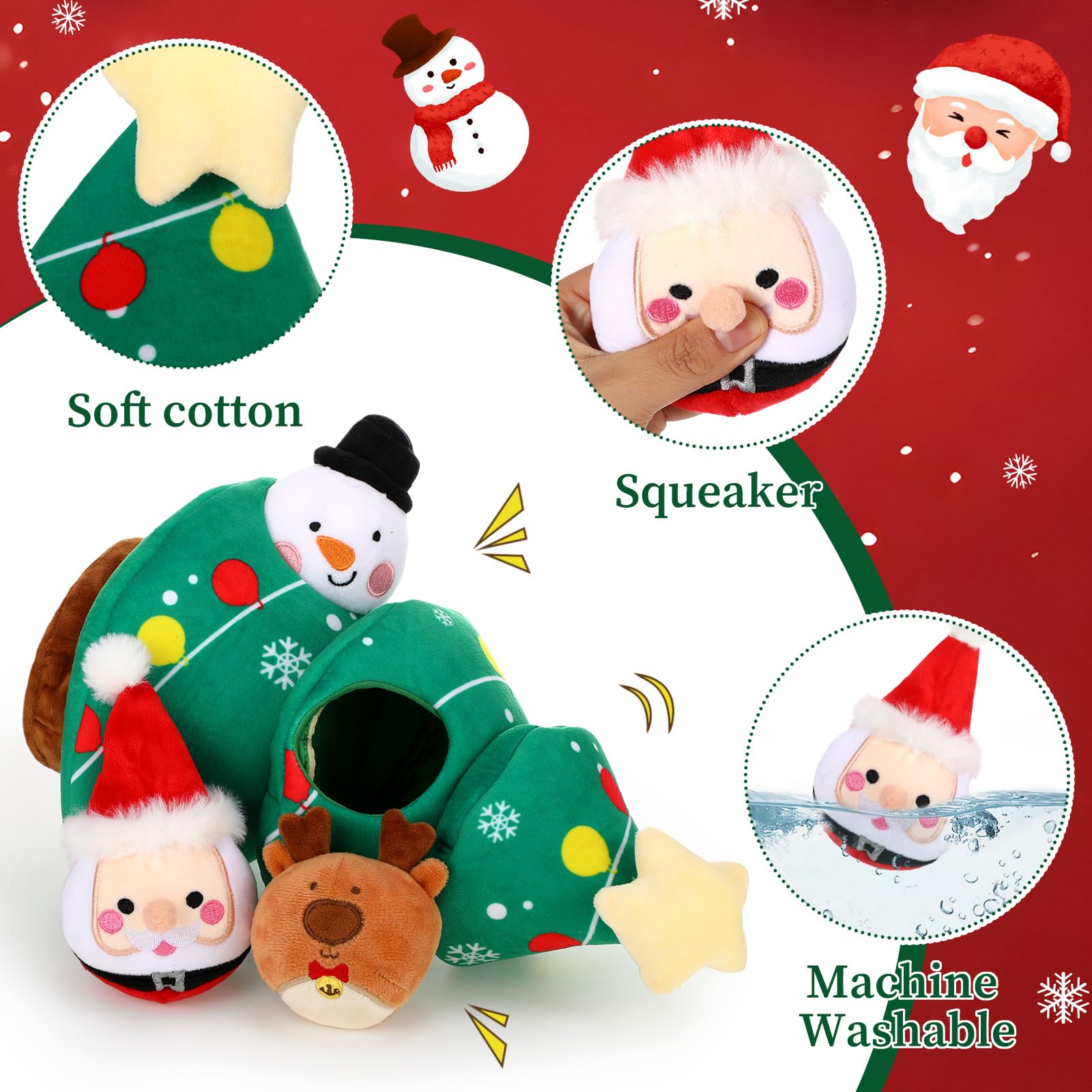 Vinsot Christmas dog toy Snowman closeup—teeth-friendly plush for gentle play