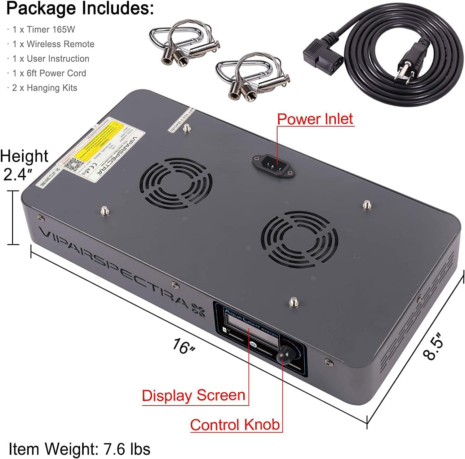 VIPARSPECTRA 165W LED light ideal for 24x24 reef tank coverage