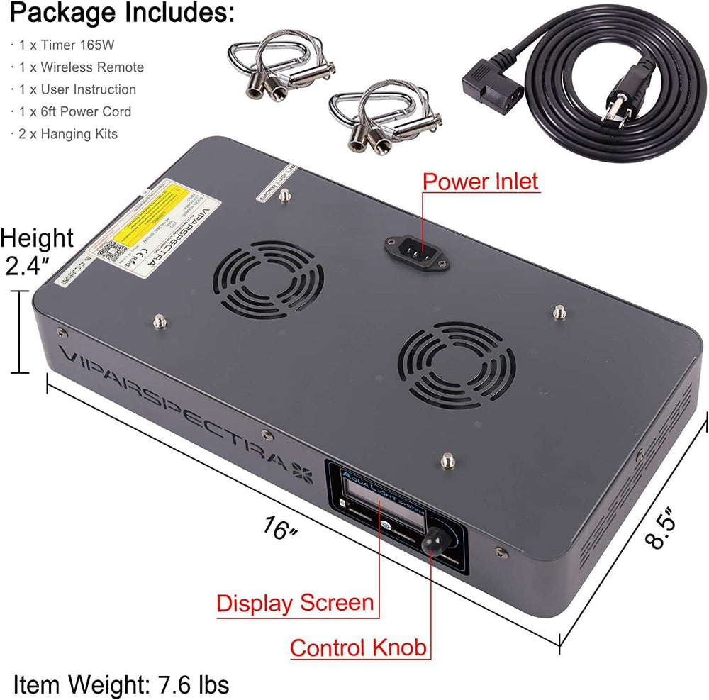 VIPARSPECTRA 165W LED light ideal for 24x24 reef tank coverage