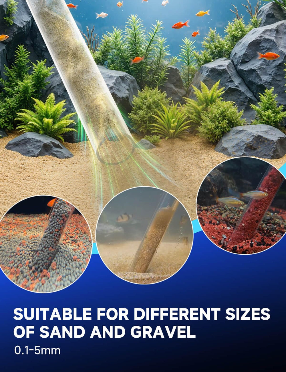 Vipaska multi-function system supports water changes and substrate cleaning.