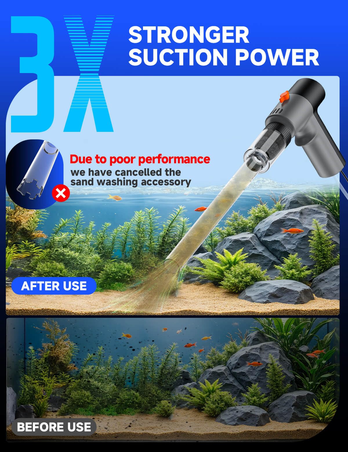 Vipaska strong suction modes close-up showing effective debris removal.