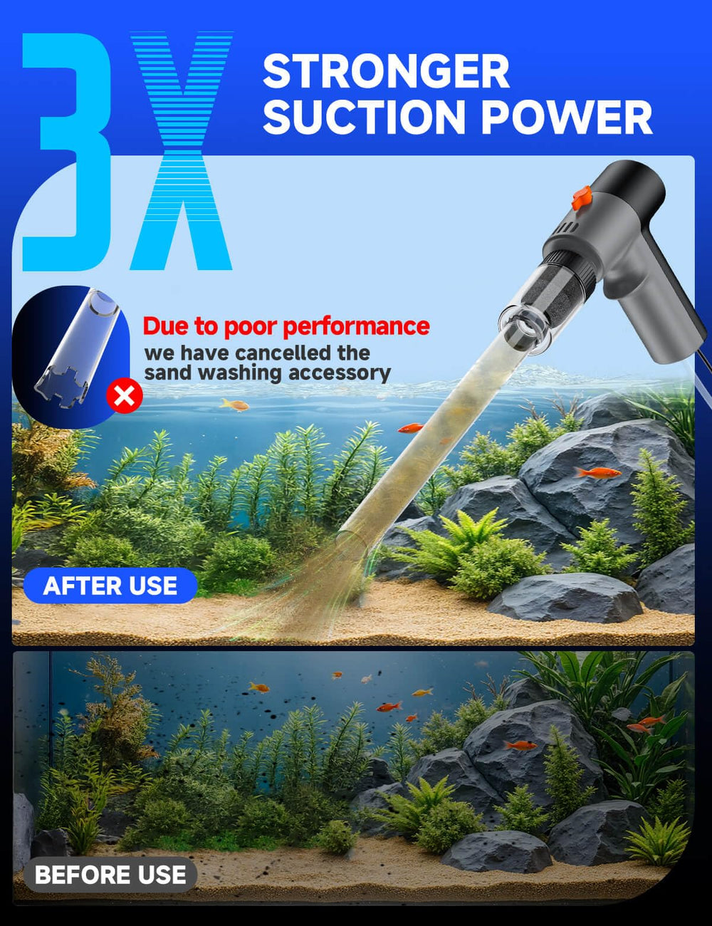 Vipaska strong suction modes close-up showing effective debris removal.