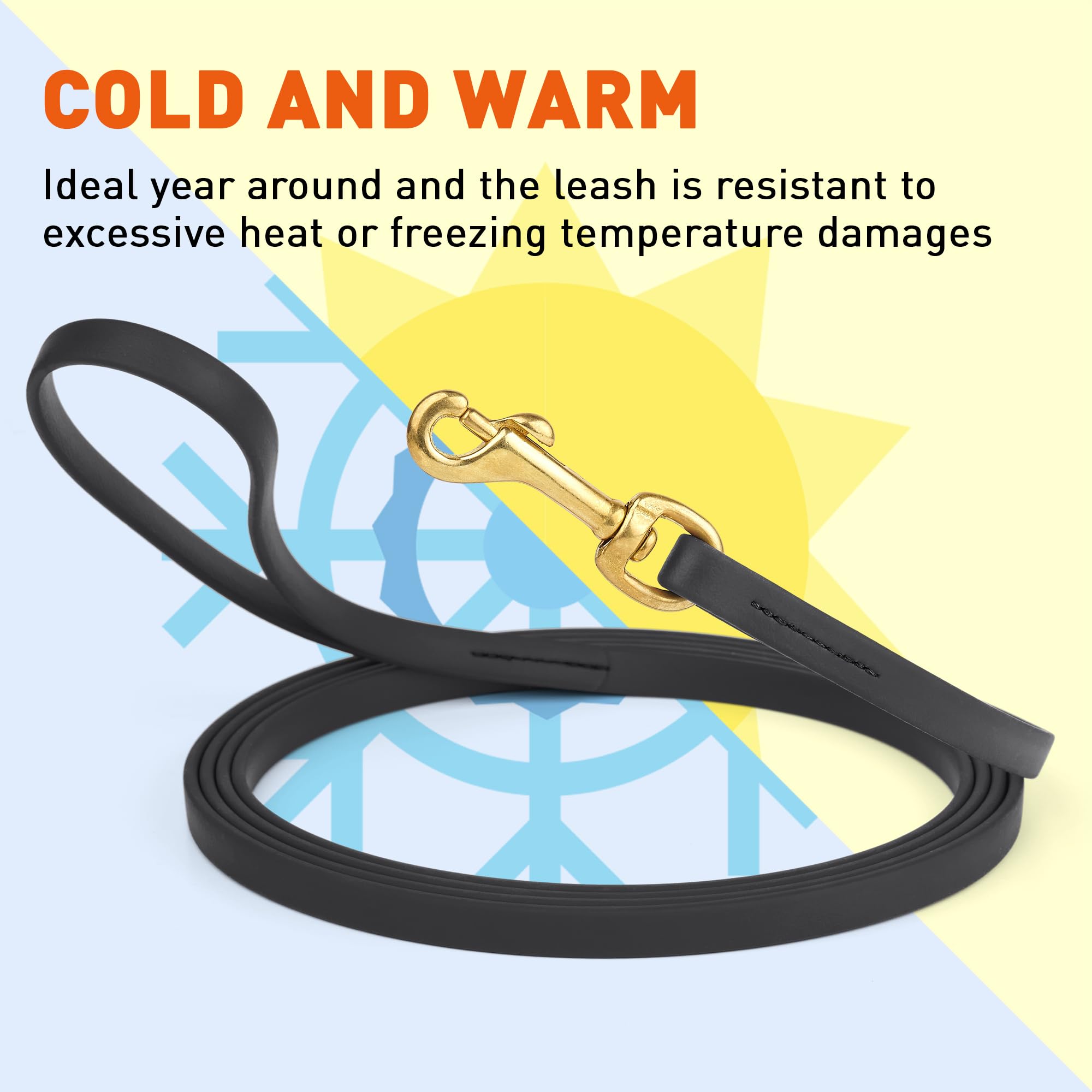 Viper Biothane leash brass hardware close-up, rust resistance.