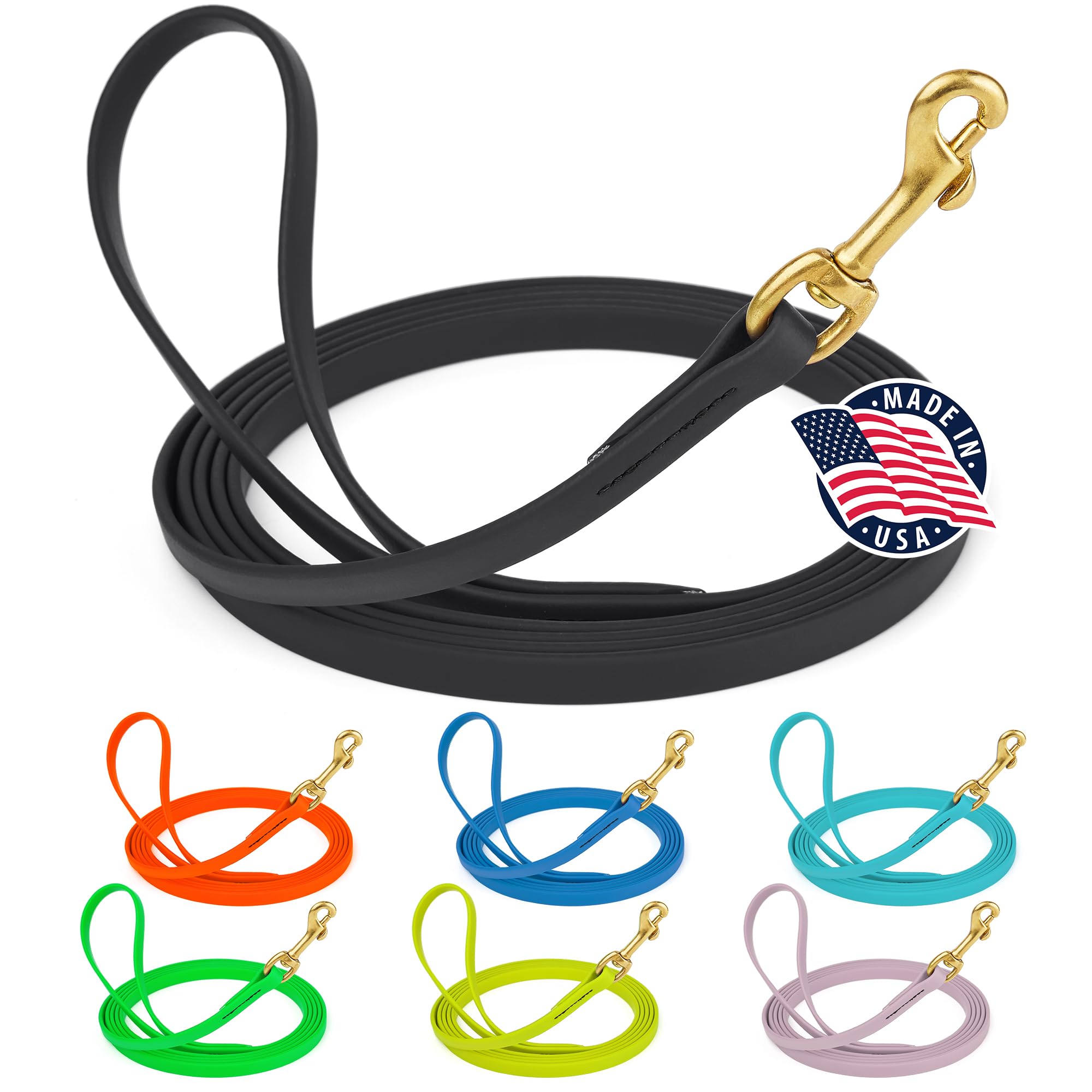 Viper Biothane tracking leash in black front view, durable in all conditions.