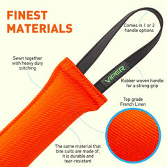 Viper orange tug with reinforced stitching designed for tough tug sessions.