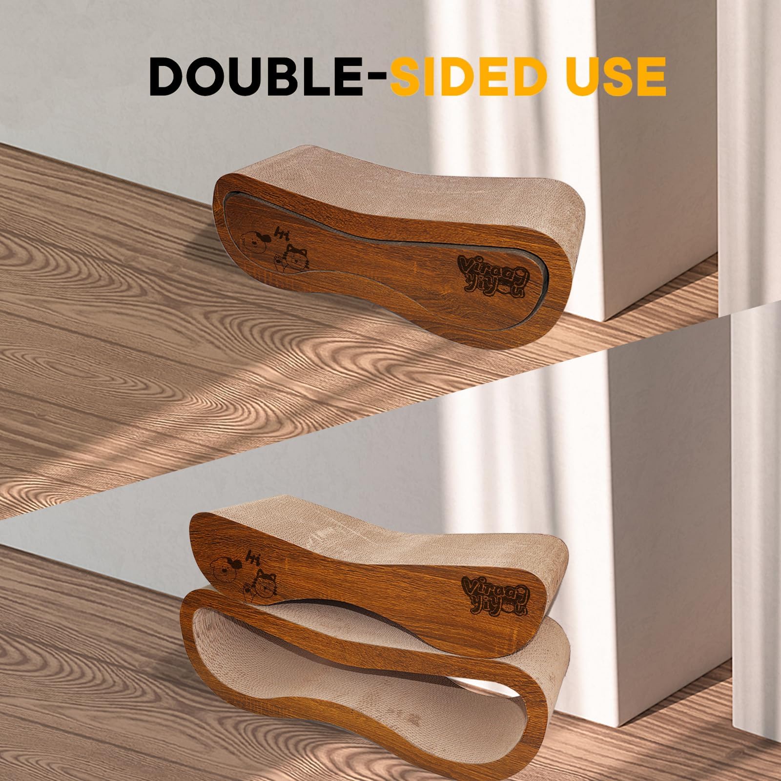 Viraagyiyou cat relaxing on the scratcher illustrating comfort and entertainment