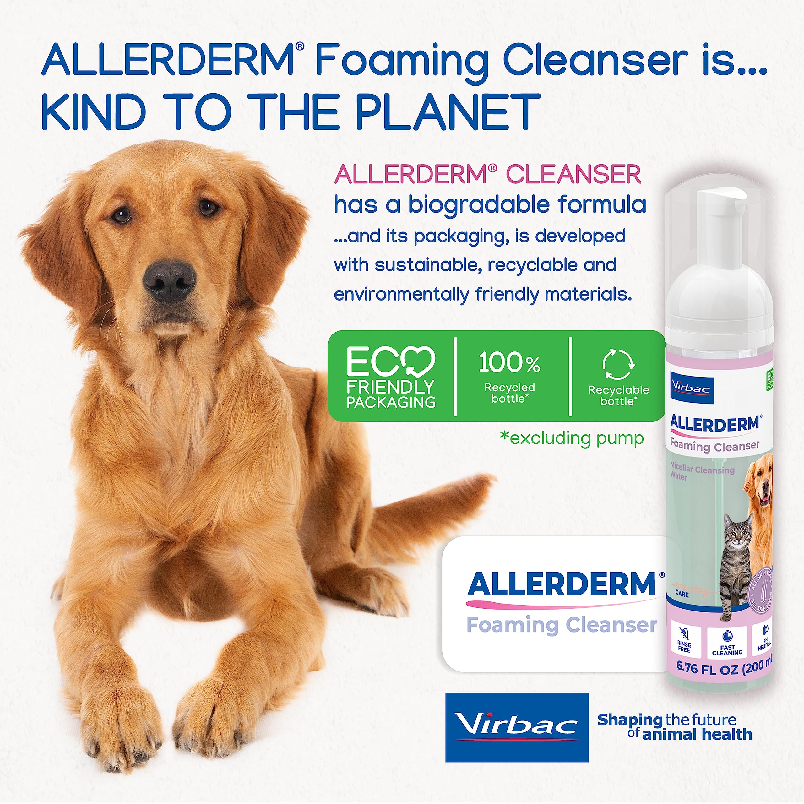 Virbac Allerderm Foaming Cleanser no-rinse benefit closeup emphasizes convenience.