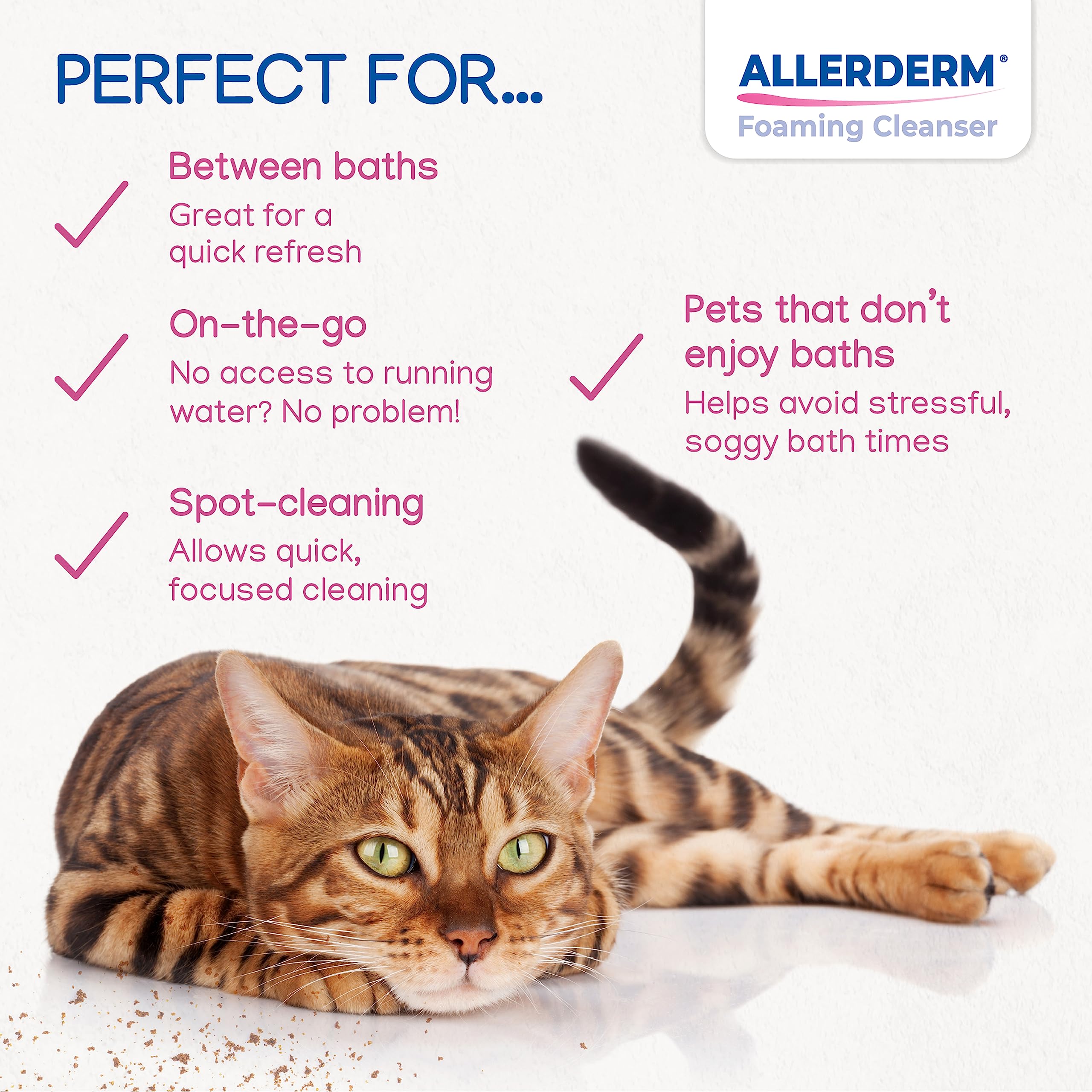 Virbac Allerderm Foaming Cleanser odor-neutralization closeup demonstrates fresh, clean feel.