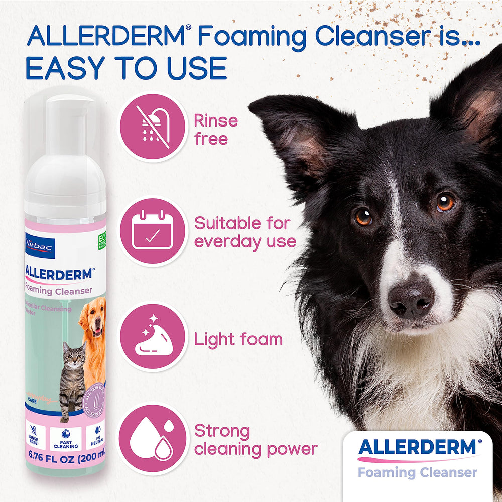 Virbac Allerderm Foaming Cleanser skin barrier closeup highlights gentle hydration.