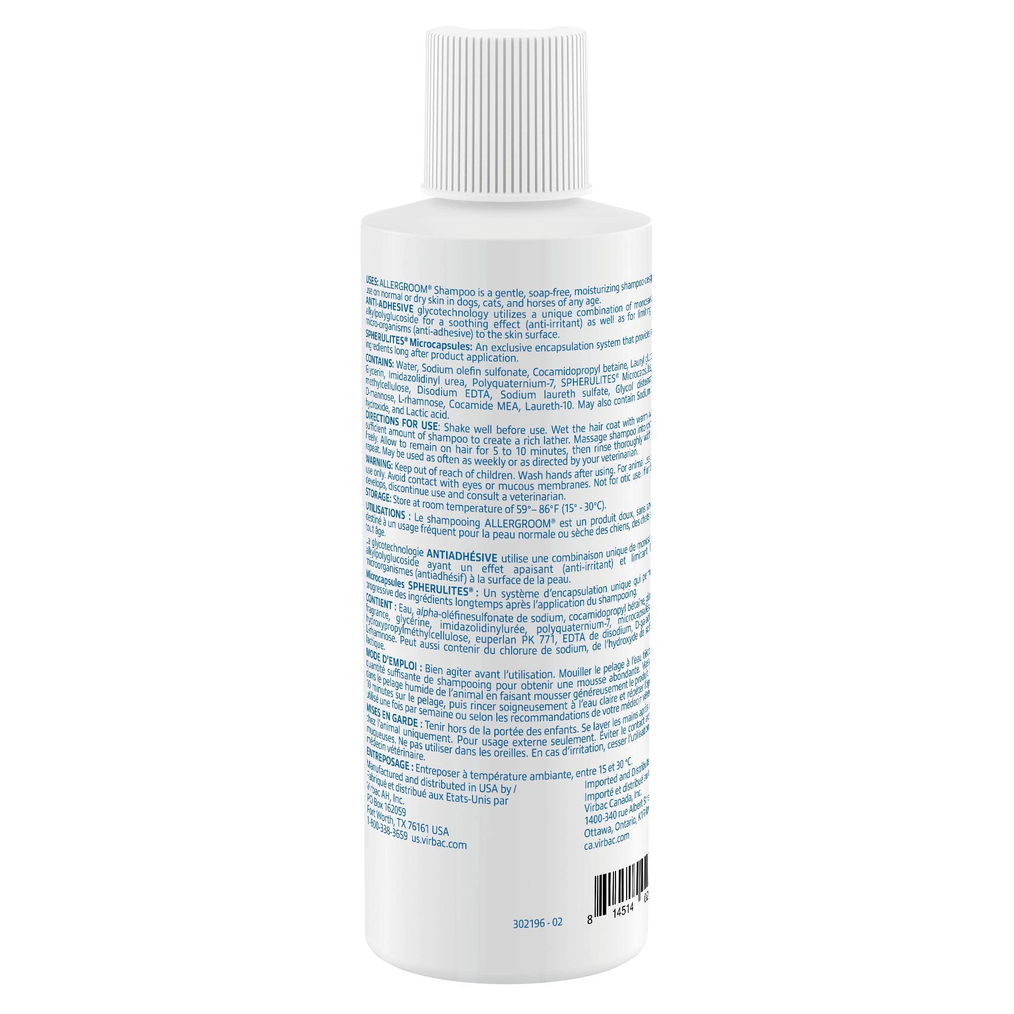 Virbac Allergroom label view highlights moisturizing formula for normal to dry skin.