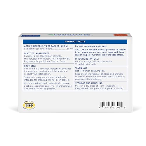 Virbac Anxitane tablets used during grooming or travel to reduce stress.