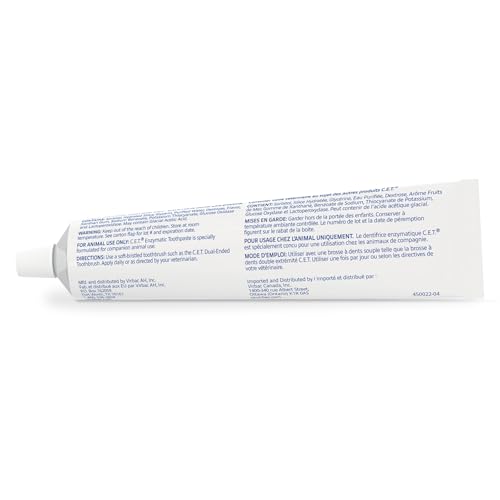Virbac C.E.T. toothpaste shown during dog and cat brushing for daily care.