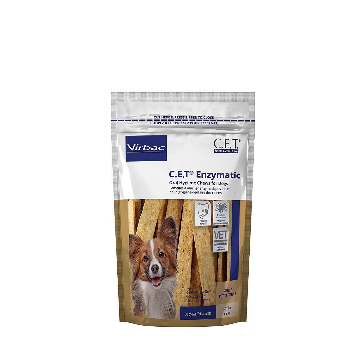 Virbac C.E.T. enzymatic chews for small dogs in packaging, convenient daily dental care.