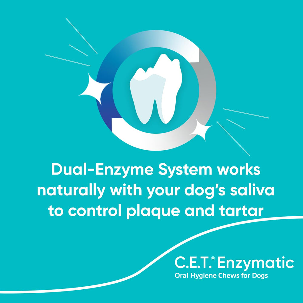 Virbac C.E.T. enzymatic chews poultry-flavor entices dogs for fresher breath