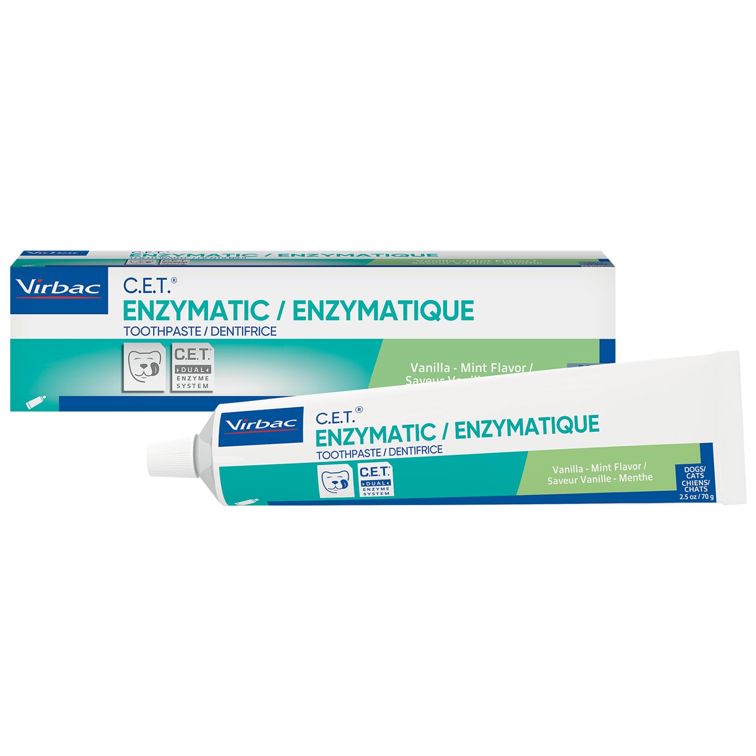 Virbac C.E.T. enzymatic toothpaste Vanilla Mint tube, palatable for pets and supports fresh breath.
