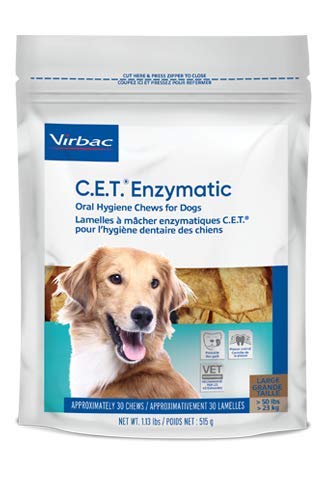 Virbac C.E.T. extra-large dog chews, 30-count pack, ideal for daily dental care routines.