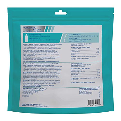 Virbac Veggiedent FR3SH chews in action scraping tartar from teeth