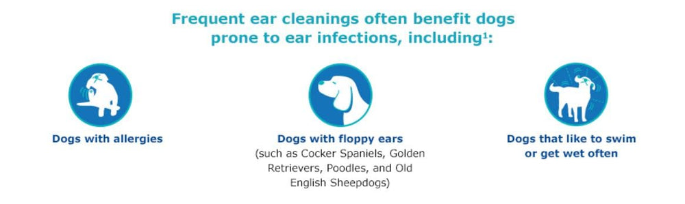 Virbac Epi-Otic Advanced Ear Cleanser application steps show routine cleaning for dogs and cats.
