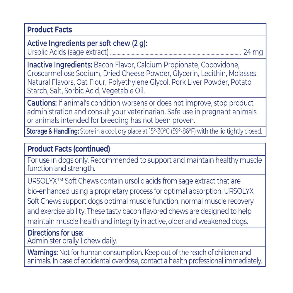 Virbac URSOLYX Soft Chews supporting active recovery after exercise for dogs.