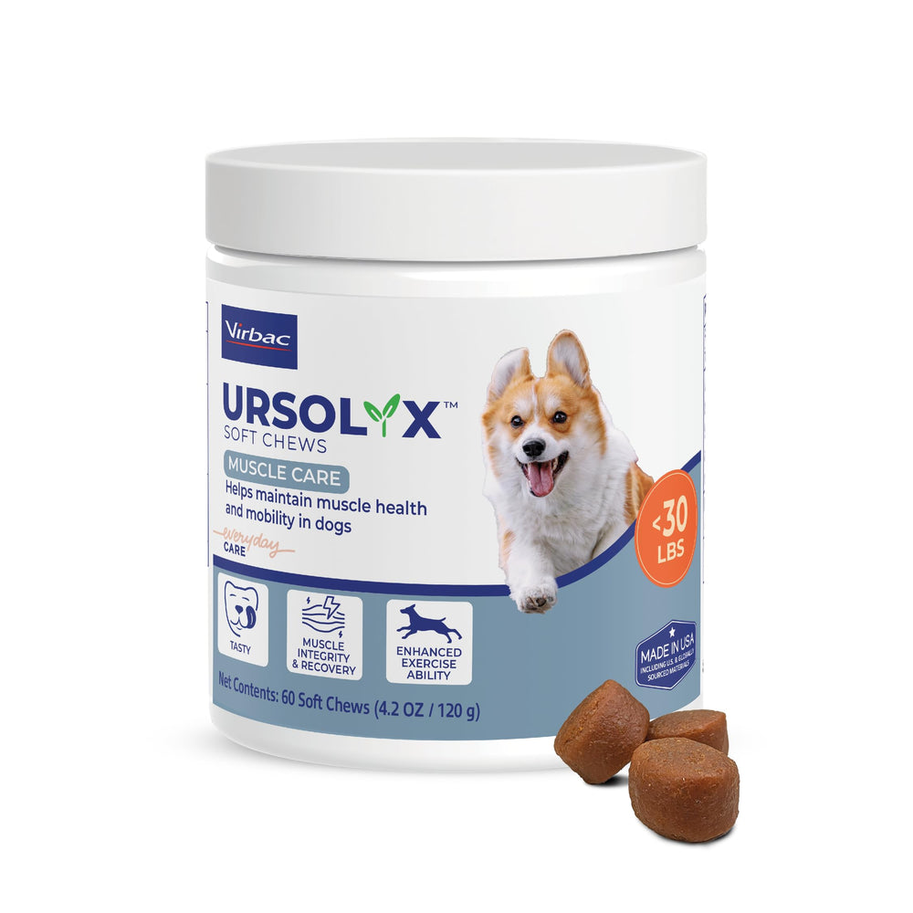Virbac URSOLYX Soft Chews with bacon flavor for tasty daily mobility support.