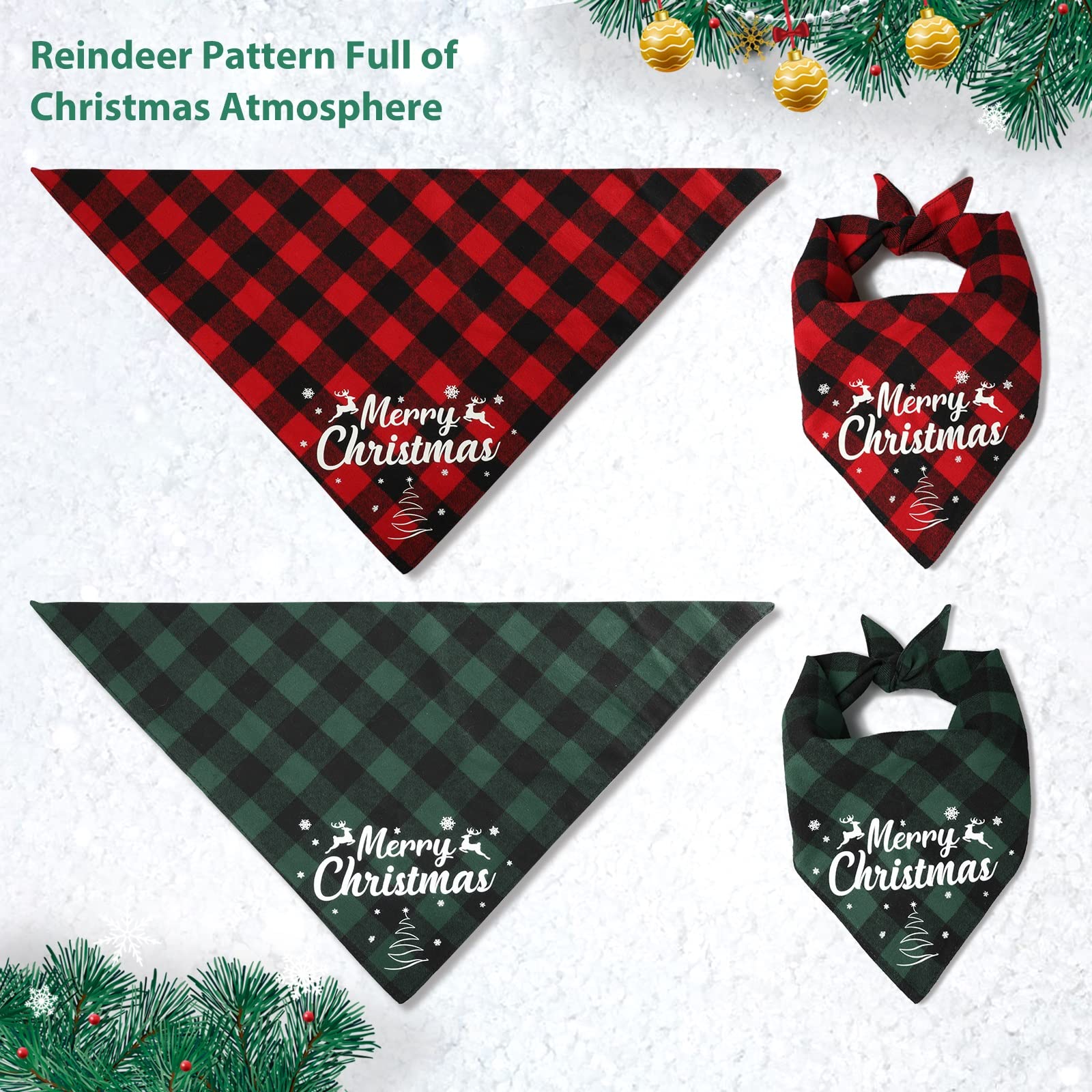 Viretec dog bandana Christmas plaid pack two for holiday outfits