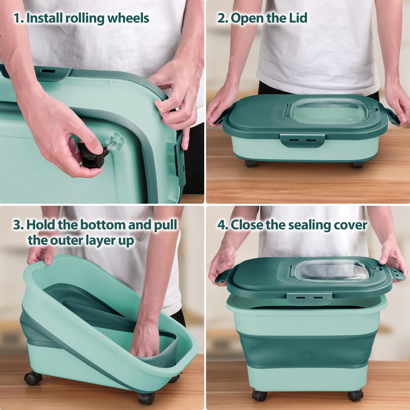 Viretec multipurpose storage for pet food and pantry staples.