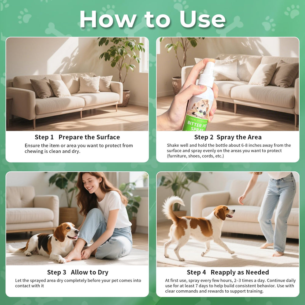 Virmate No Chew Spray indoors to support boundary setting around rooms.