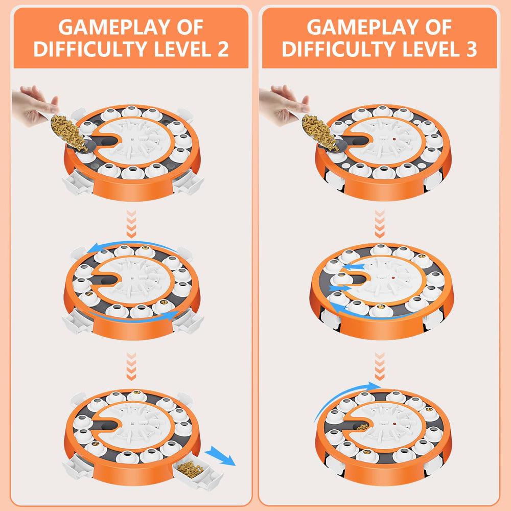 Virtulance dog puzzle toy level3 paw-nose-play demonstrates slow feeder action and mindful feeding.