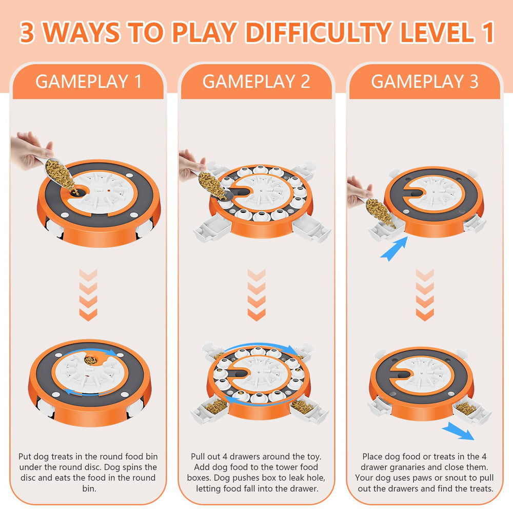 Virtulance dog puzzle toy level3 treat-compartments reveal rewards stimulating problem-solving exercise.