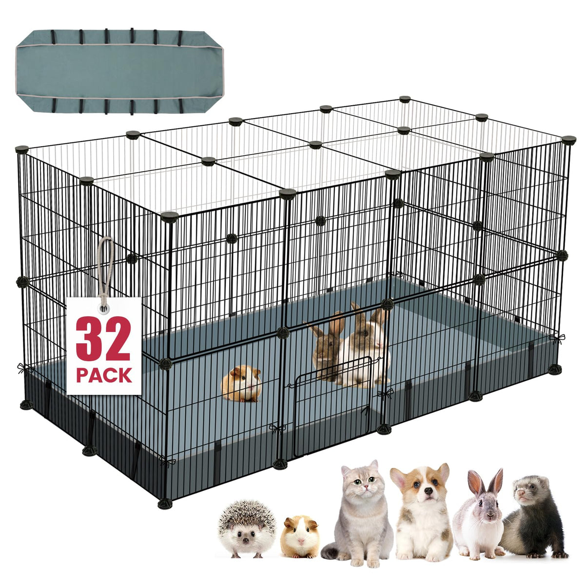 VISCOO 32-panels playpen side view shows durable coated steel for safe housing