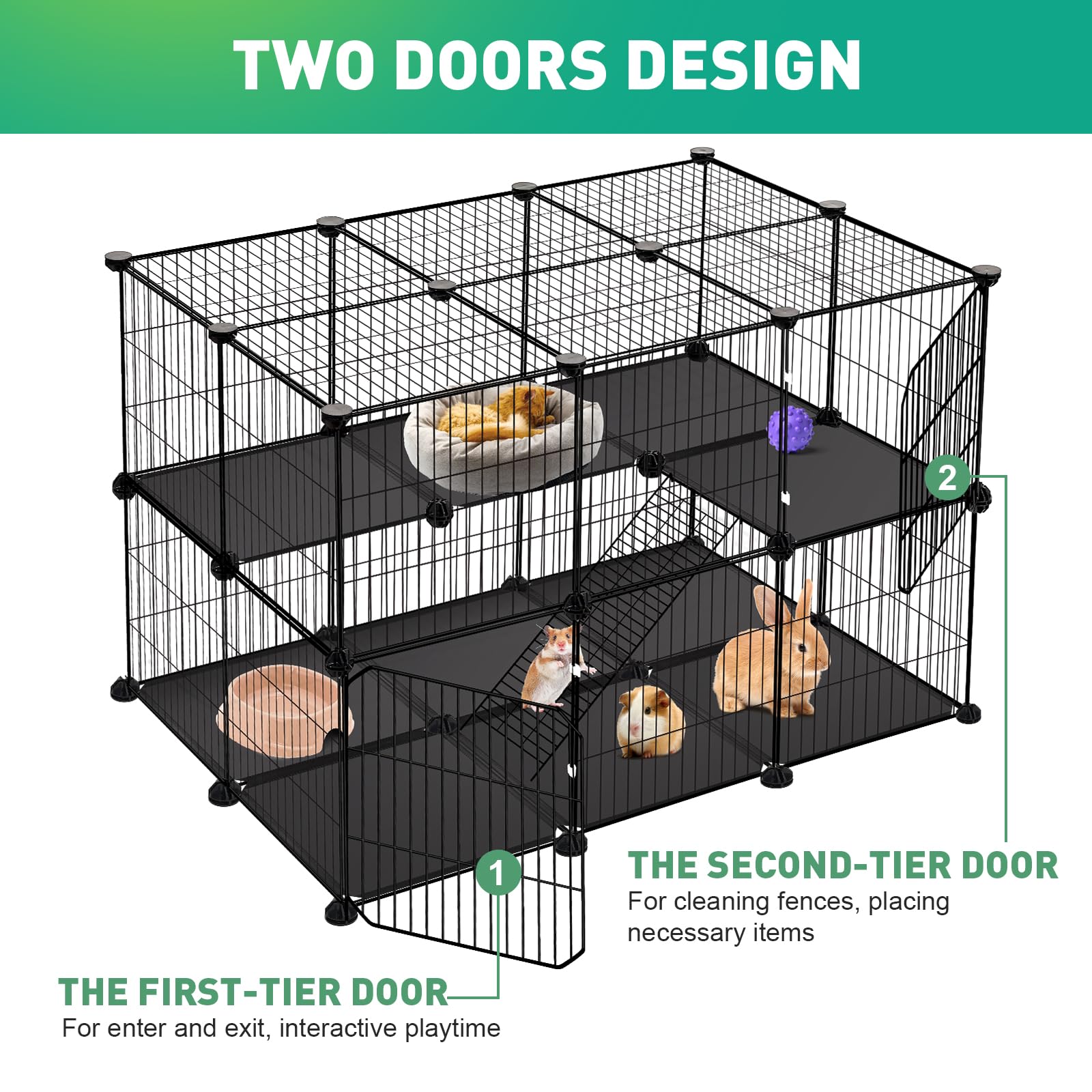 VISCOO 41-panels playpen ramp illustrate two-story layout for extra exercise space.