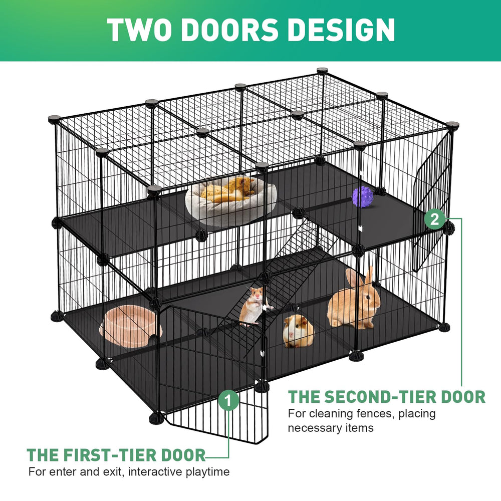 VISCOO 41-panels playpen ramp illustrate two-story layout for extra exercise space.