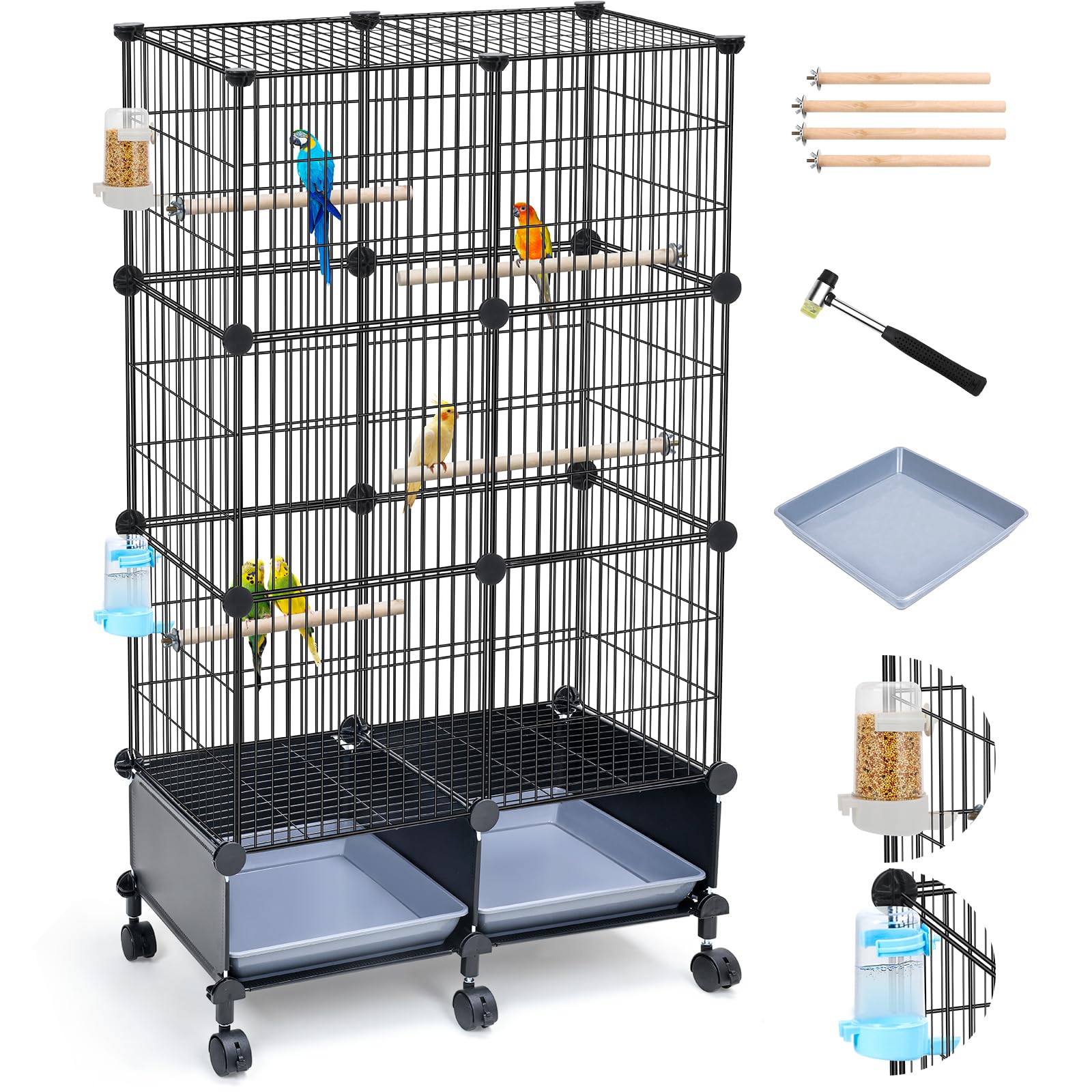 VISCOO 46-Inch Bird Cage front view highlights durable metal construction for a spacious, bird-friendly habitat.