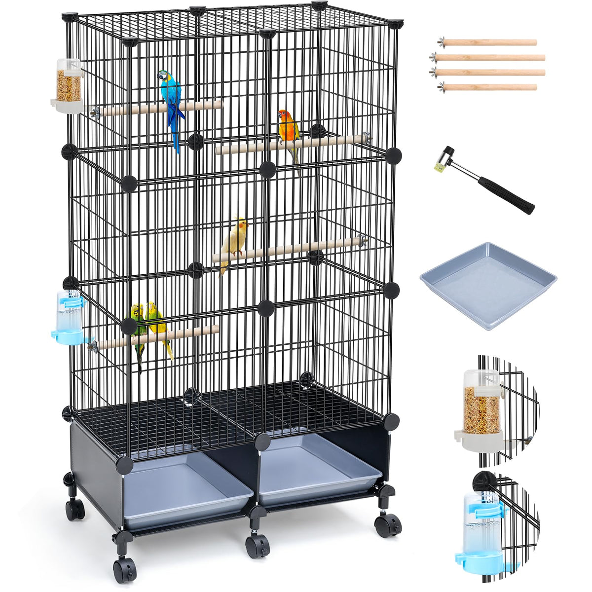 VISCOO 46-Inch Bird Cage front view highlights durable metal construction for a spacious, bird-friendly habitat.