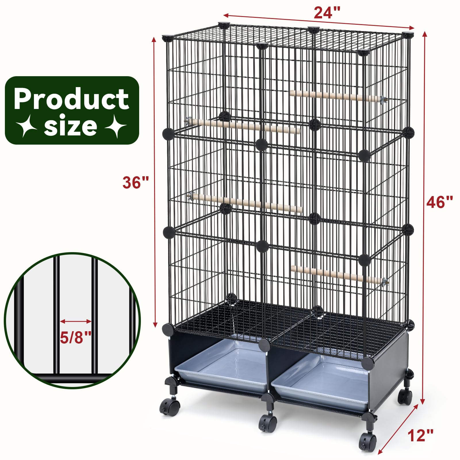 VISCOO 46-Inch Bird Cage side view emphasizes stability for safe outdoor sunshine.