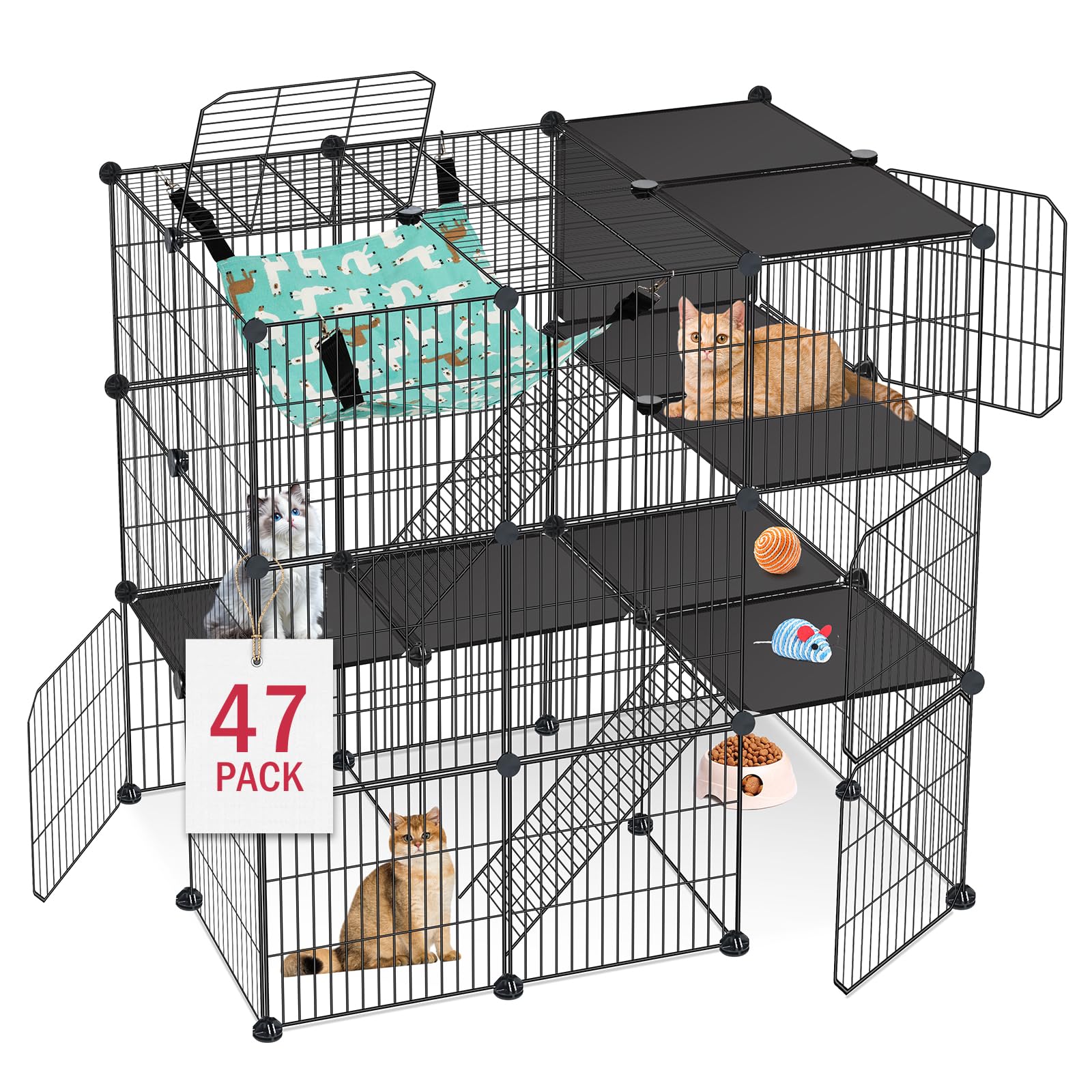 VISCOO cat cage 3-tier catio assembly for versatile layout and kittens' playtime