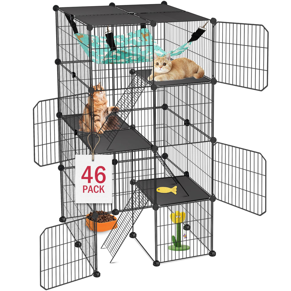 Viscoo cat cage 4-tier-assembly highlights customizable layouts for 1-3 cats indoors or outdoors.