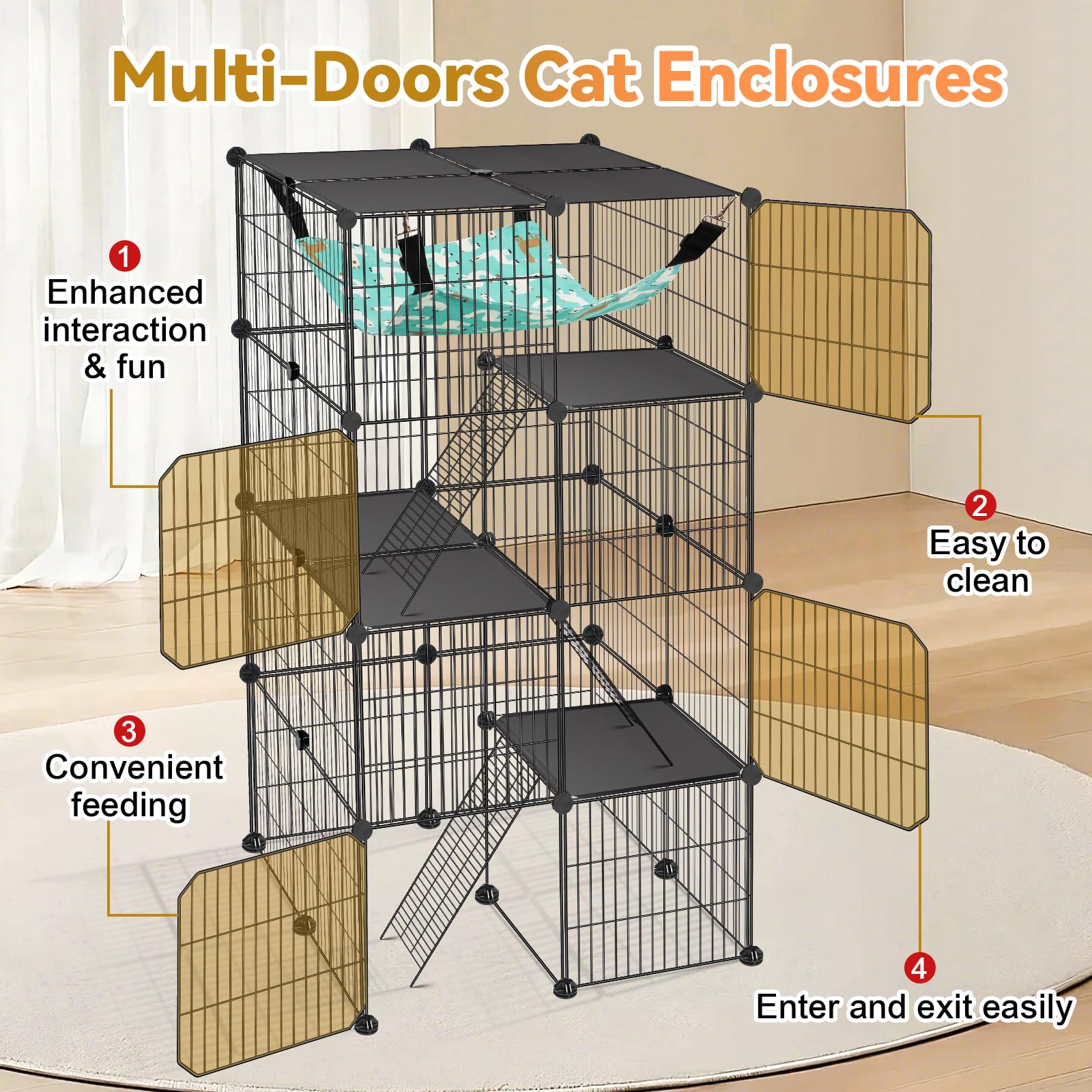 Viscoo cat cage-anti-tipping-design emphasizes stability and wall mounting for safety.